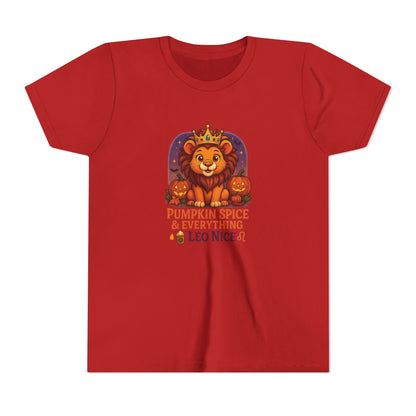 Leo Halloween Themed Youth Tee, Pumpkin Spice Leo Design, Kids Halloween Shirt, Trick or Treat T-Shirt, Halloween Tee, Zodiac Gift for her