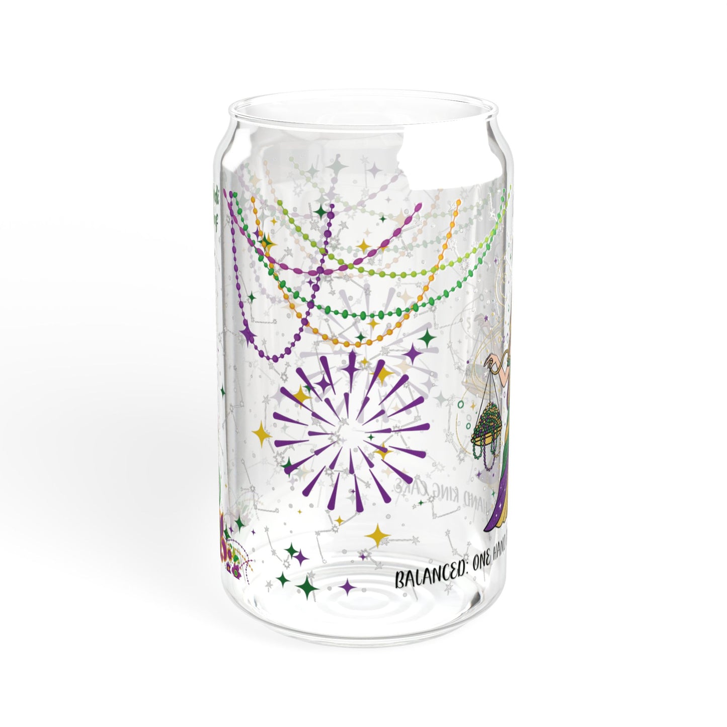 Libra Sipper Glass 16oz — Mardi Gras Design