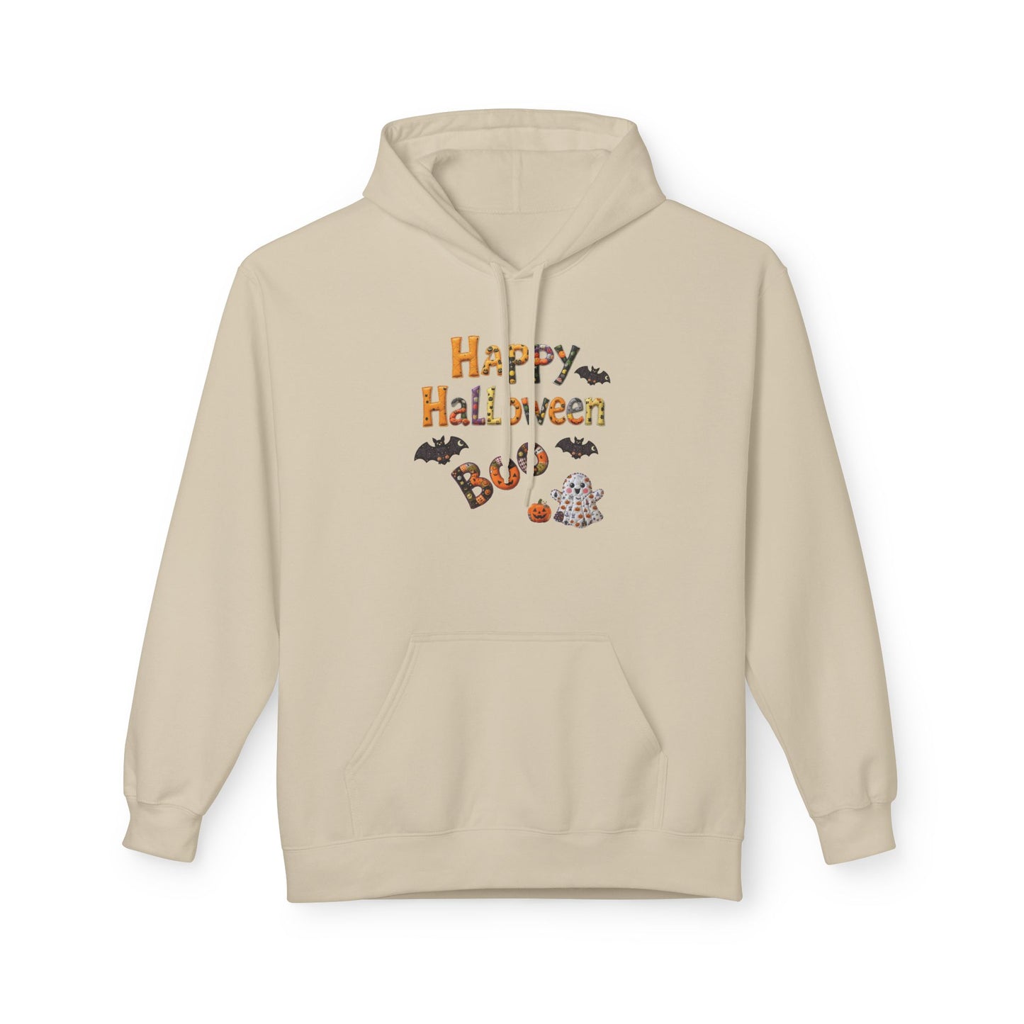 Halloween Boo Patchwork Fleece Hoodie, Unisex Sweatshirt