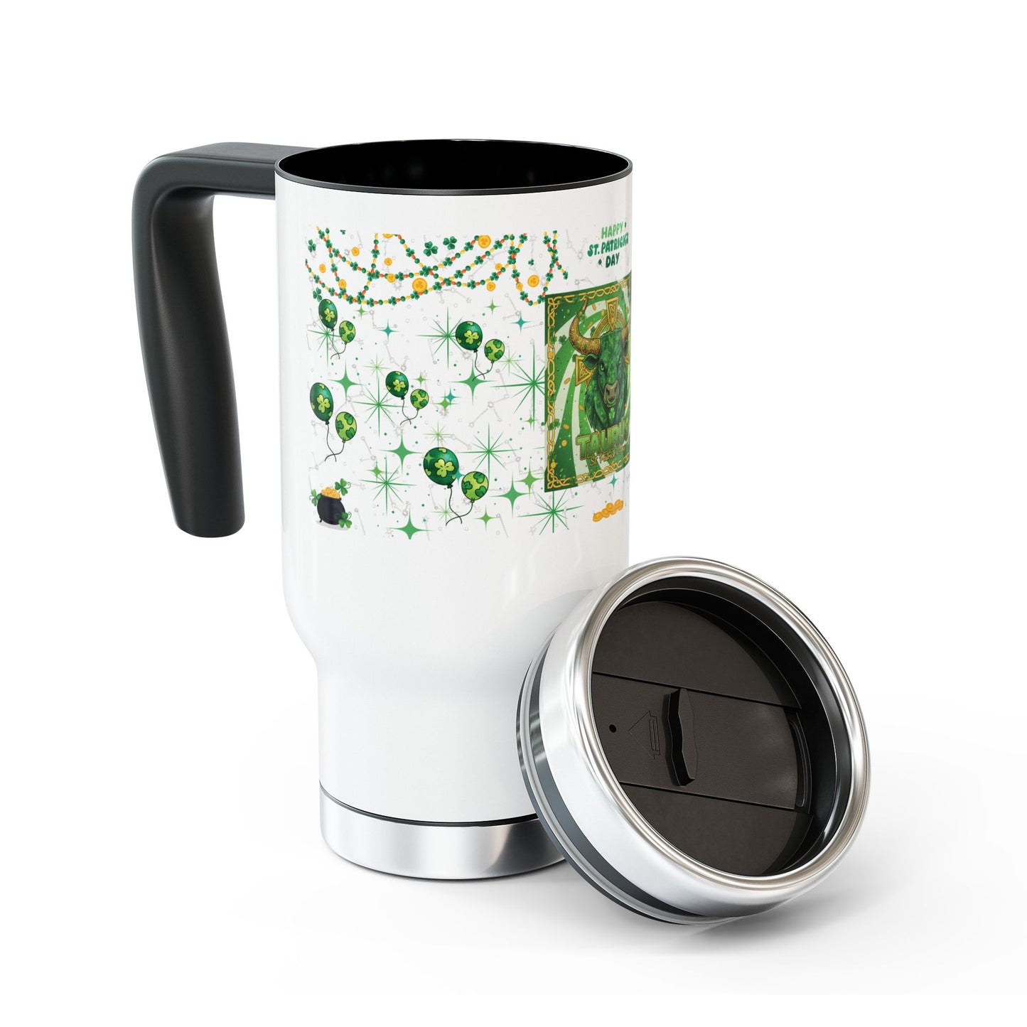 Taurus Stainless Steel 14oz Travel Mug - St. Patrick's Day Design