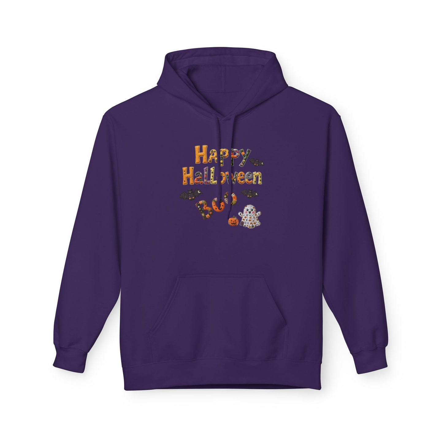 Halloween Boo Patchwork Fleece Hoodie, Unisex Sweatshirt