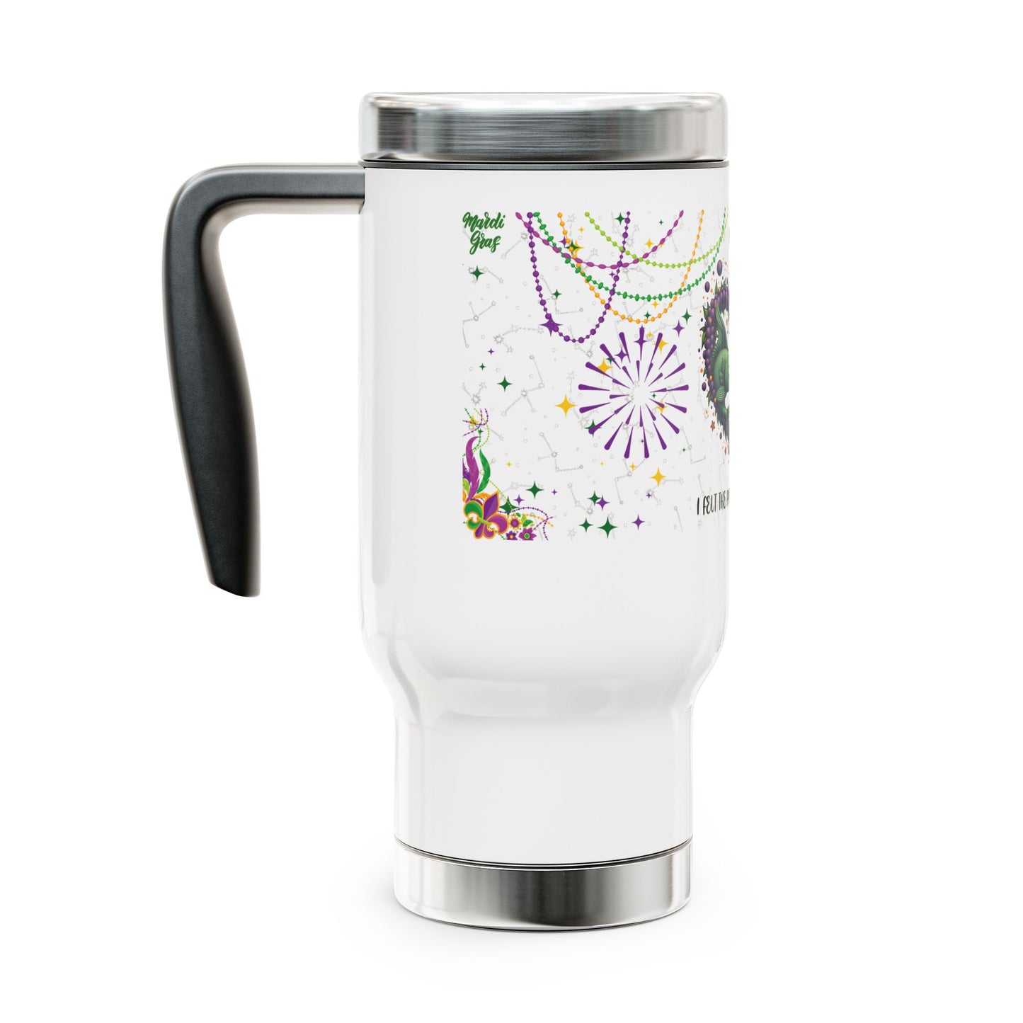 Pisces Stainless Steel 14oz Travel Mug - Mardi Gras Design
