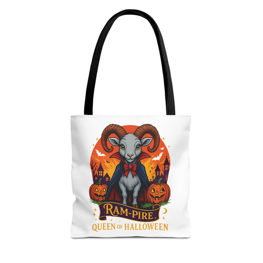 Aries Halloween Ram-Pire Queen Tote Bag, Spooky Aries Tote, Halloween Party Accessory, Gift for Aries,  Halloween Decor