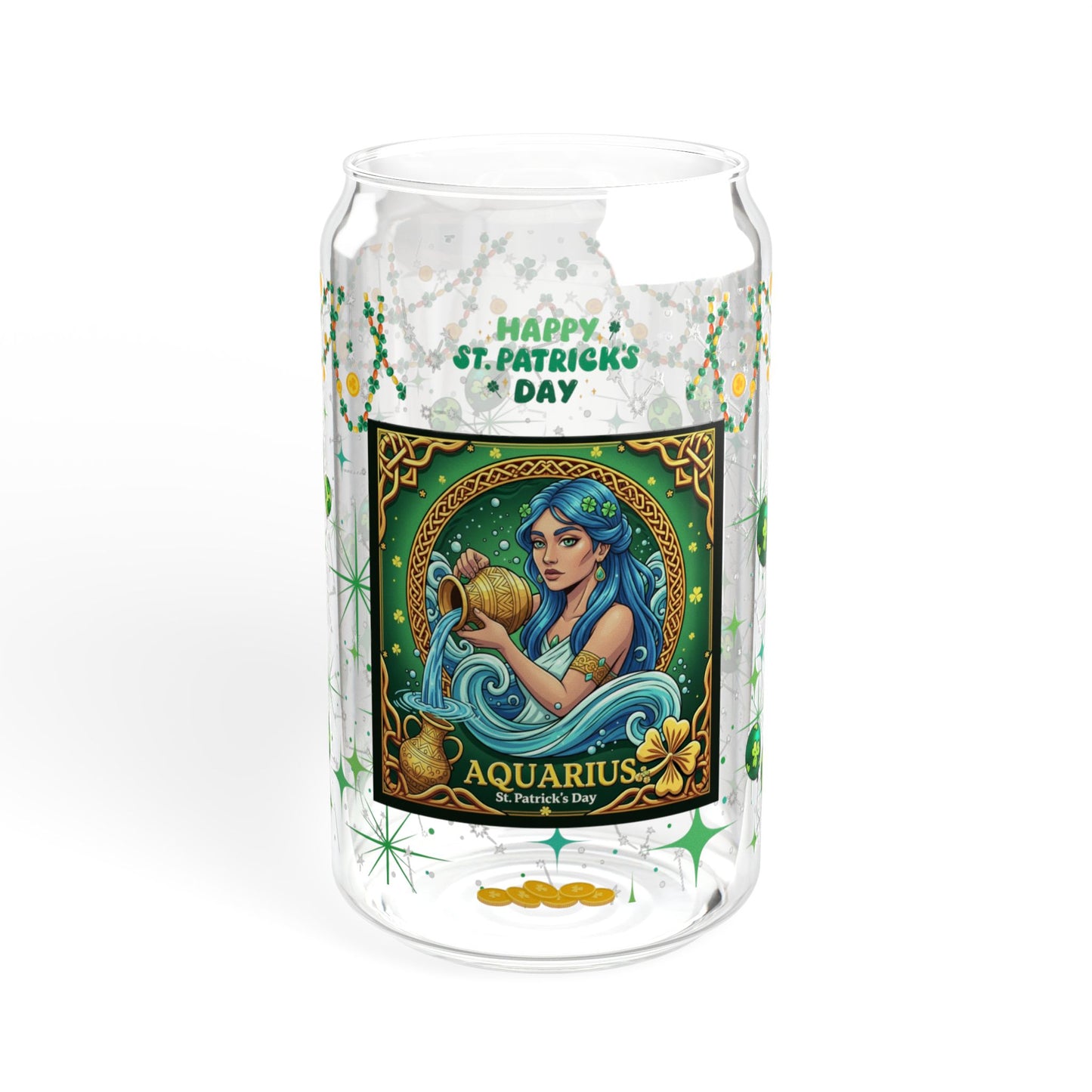 Aquarius Sipper Glass 16oz – St. Patrick's Day Design