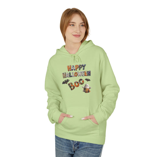 Halloween Boo Patchwork Fleece Hoodie, Unisex Sweatshirt