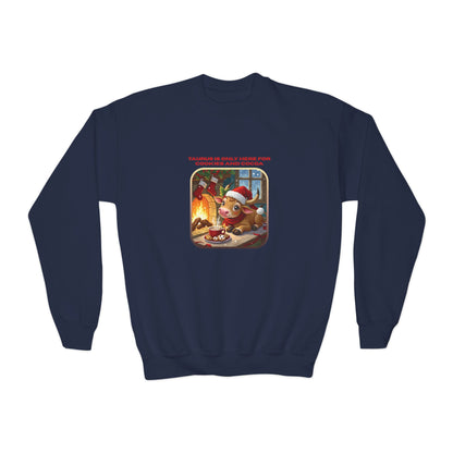 Taurus Christmas-Themed Youth Crewneck Pullover Sweatshirt