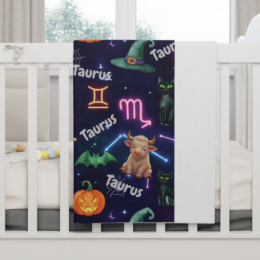Taurus Astrology Halloween-Themed Baby Blanket, Cozy Fleece Taurus Astrology Blanket, Nursery Decor, Baby Shower Gift, Taurus Baby Gift