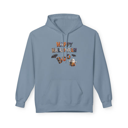 Halloween Boo Patchwork Fleece Hoodie, Unisex Sweatshirt