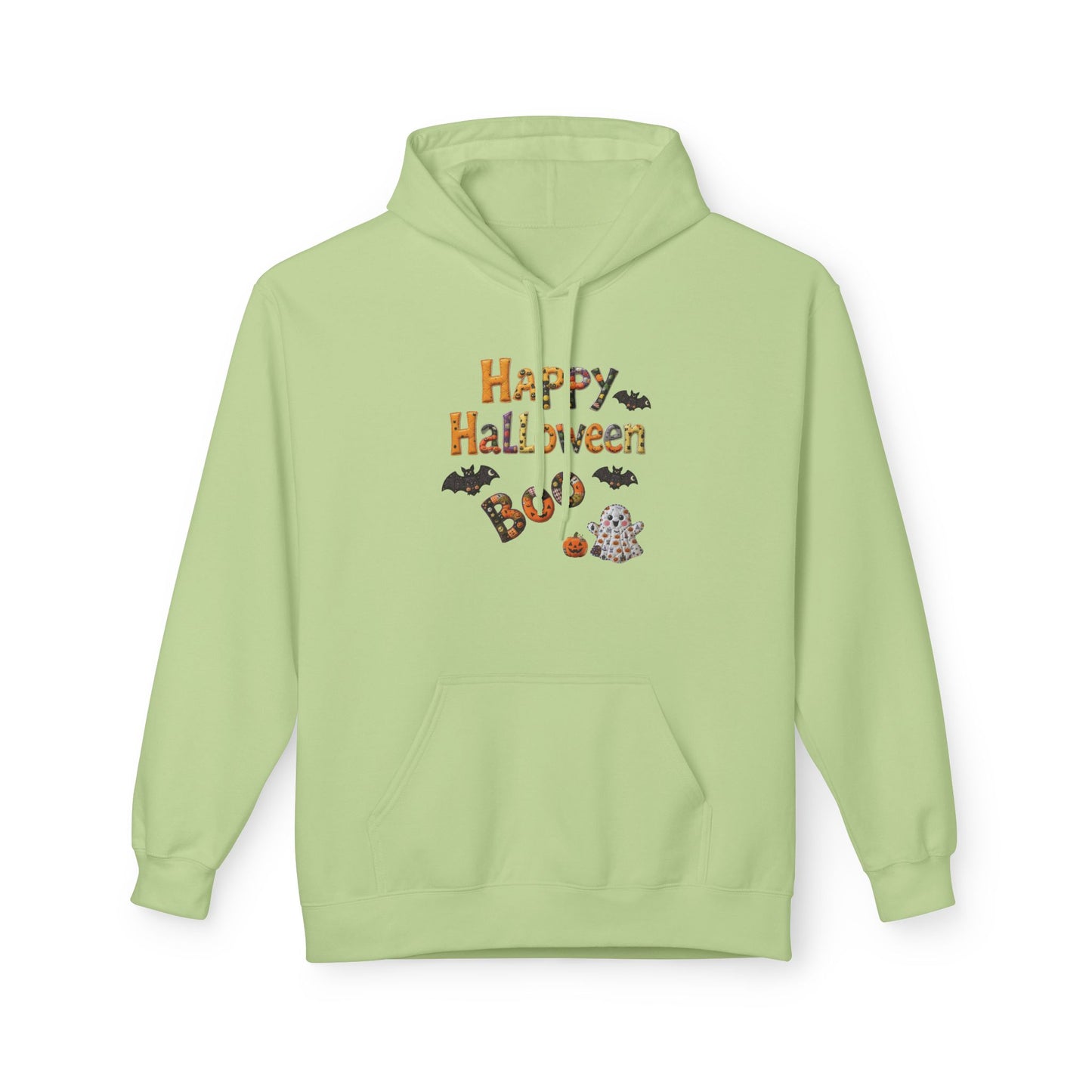 Halloween Boo Patchwork Fleece Hoodie, Unisex Sweatshirt