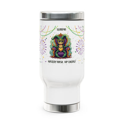 Scorpio Stainless Steel 14oz Travel Mug - Mardi Gras Design
