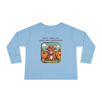 Taurus Halloween Long Sleeve Tee - Taurus Fashion for Kids, Spooky Season Outfit, Boo-tiful Gift, Trick or Treat Shirt, Zodiac Gift