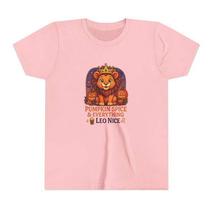 Leo Halloween Themed Youth Tee, Pumpkin Spice Leo Design, Kids Halloween Shirt, Trick or Treat T-Shirt, Halloween Tee, Zodiac Gift for her