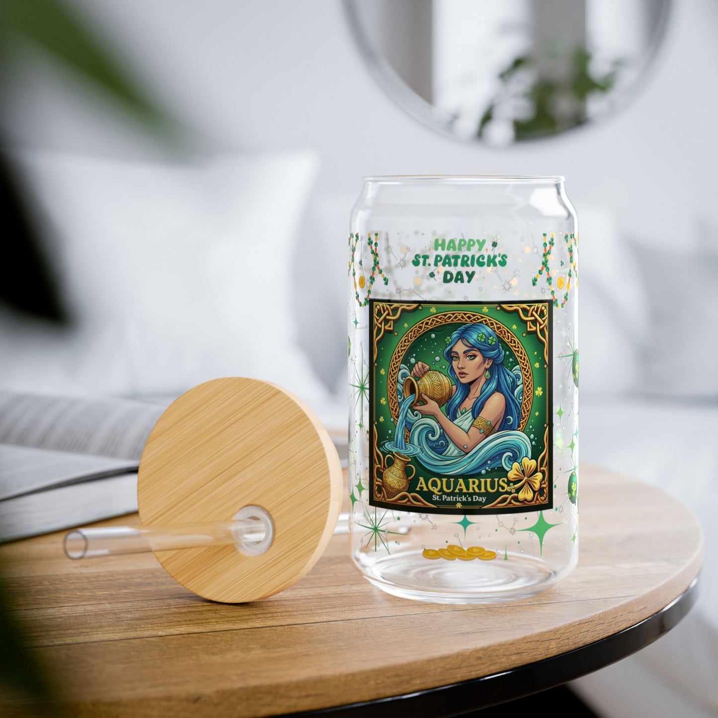 Aquarius Sipper Glass 16oz – St. Patrick's Day Design