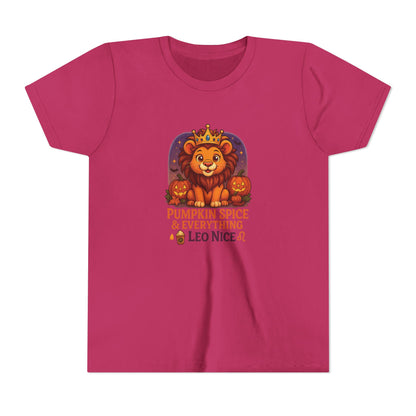 Leo Halloween Themed Youth Tee, Pumpkin Spice Leo Design, Kids Halloween Shirt, Trick or Treat T-Shirt, Halloween Tee, Zodiac Gift for her