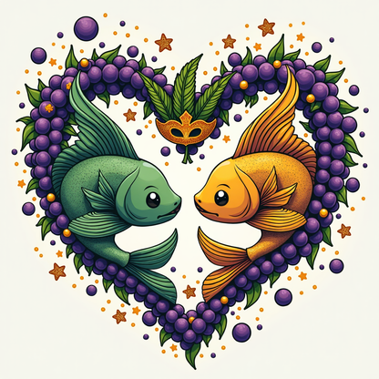 Pisces Stainless Steel 14oz Travel Mug - Mardi Gras Design