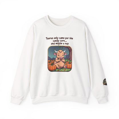 Taurus Halloween Inspired Ladies Crewneck Sweatshirt, Cozy Astrology Gift, Halloween Apparel, Zodiac Inspired Clothing