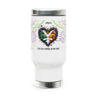 Pisces Stainless Steel 14oz Travel Mug - Mardi Gras Design
