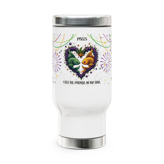 Pisces Stainless Steel 14oz Travel Mug - Mardi Gras Design
