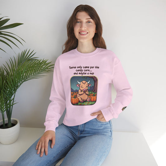 Taurus Halloween Inspired Ladies Crewneck Sweatshirt, Cozy Astrology Gift, Halloween Apparel, Zodiac Inspired Clothing