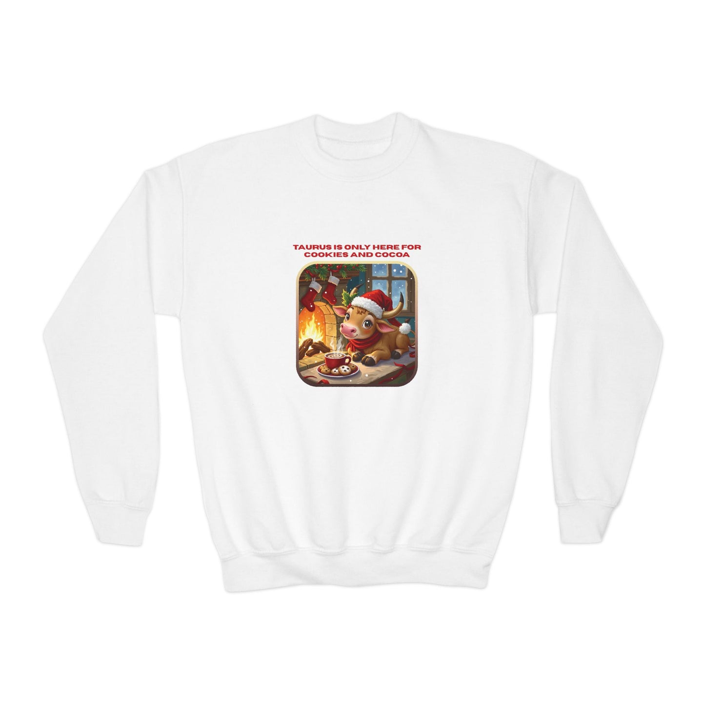 Taurus Christmas-Themed Youth Crewneck Pullover Sweatshirt