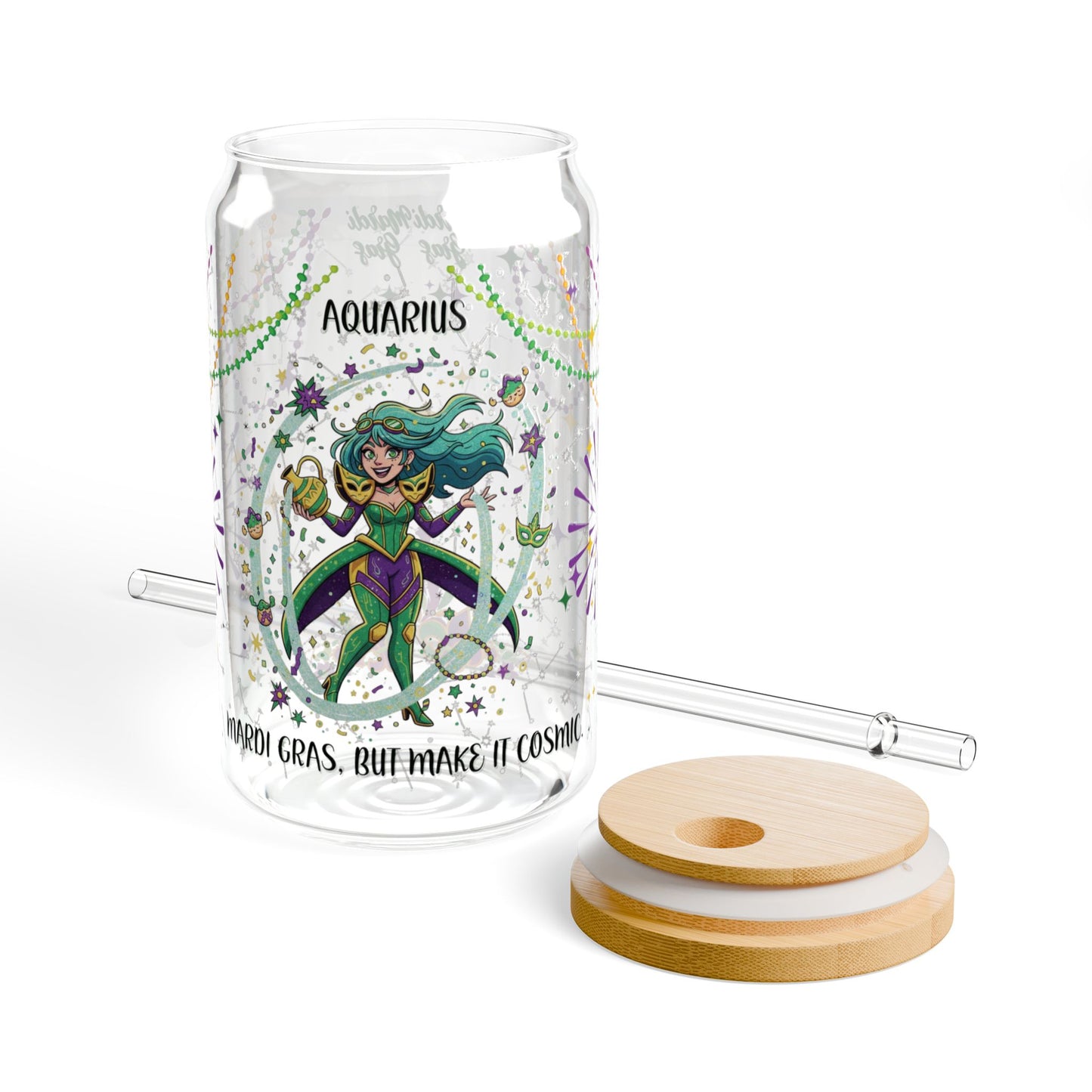 Aquarius Sipper Glass 16oz – Mardi Gras Female Design
