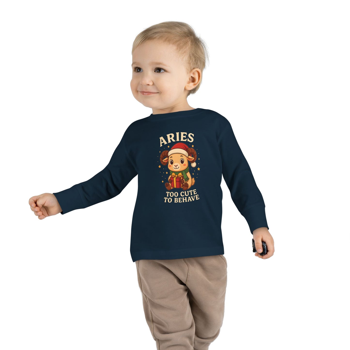 Aries Christmas-Themed Toddler Long Sleeve Tee