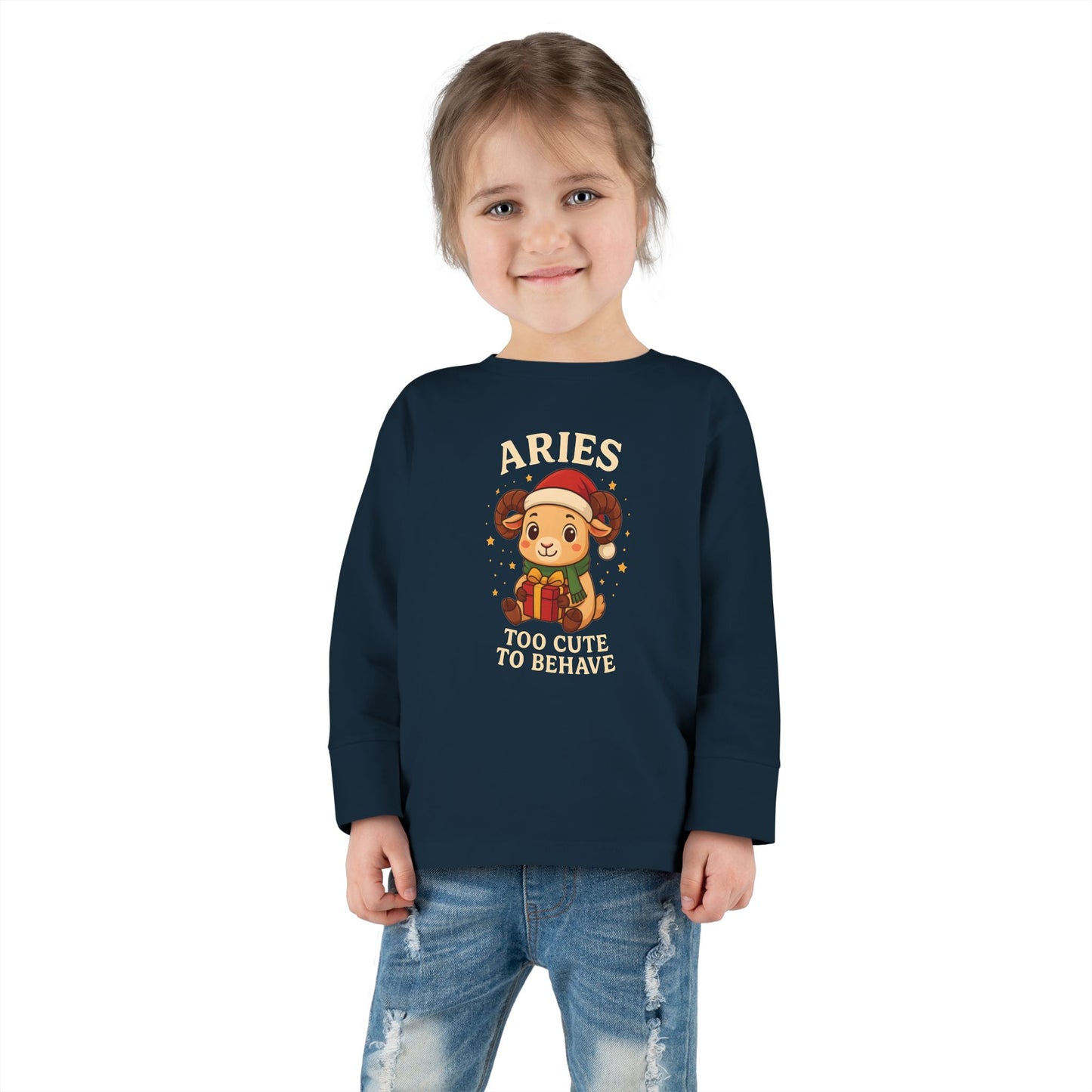 Aries Christmas-Themed Toddler Long Sleeve Tee