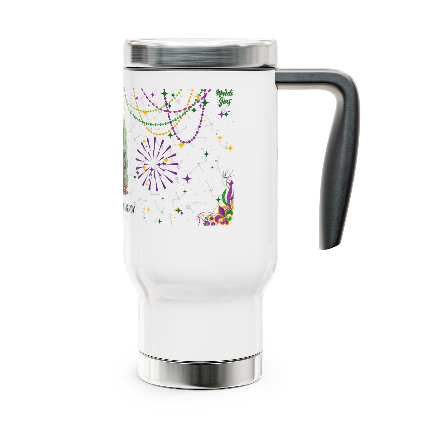 Scorpio Stainless Steel 14oz Travel Mug - Mardi Gras Design
