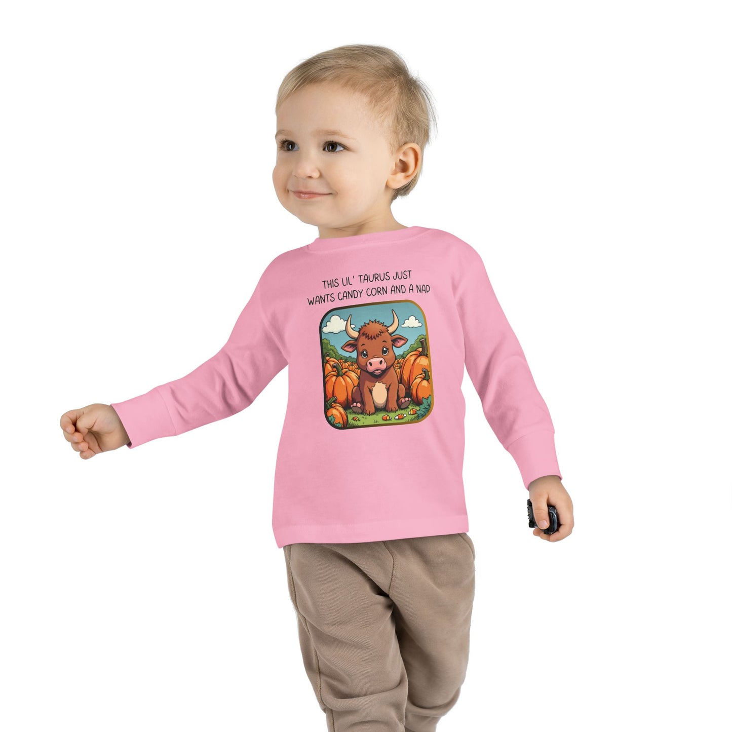 Taurus Halloween Long Sleeve Tee - Taurus Fashion for Kids, Spooky Season Outfit, Boo-tiful Gift, Trick or Treat Shirt, Zodiac Gift