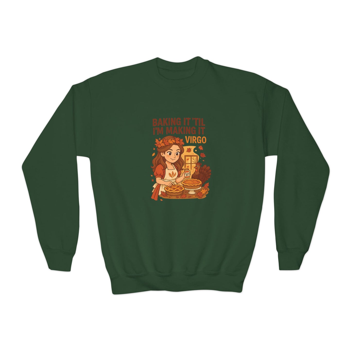 Virgo Thanksgiving-Themed Youth Crewneck Pullover Sweatshirt