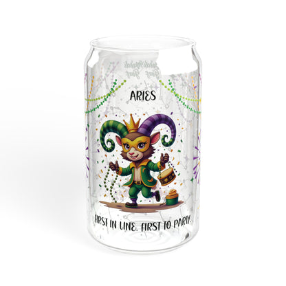 Aries Sipper Glass 16oz – Mardi Gras Design