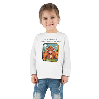 Taurus Halloween Long Sleeve Tee - Taurus Fashion for Kids, Spooky Season Outfit, Boo-tiful Gift, Trick or Treat Shirt, Zodiac Gift