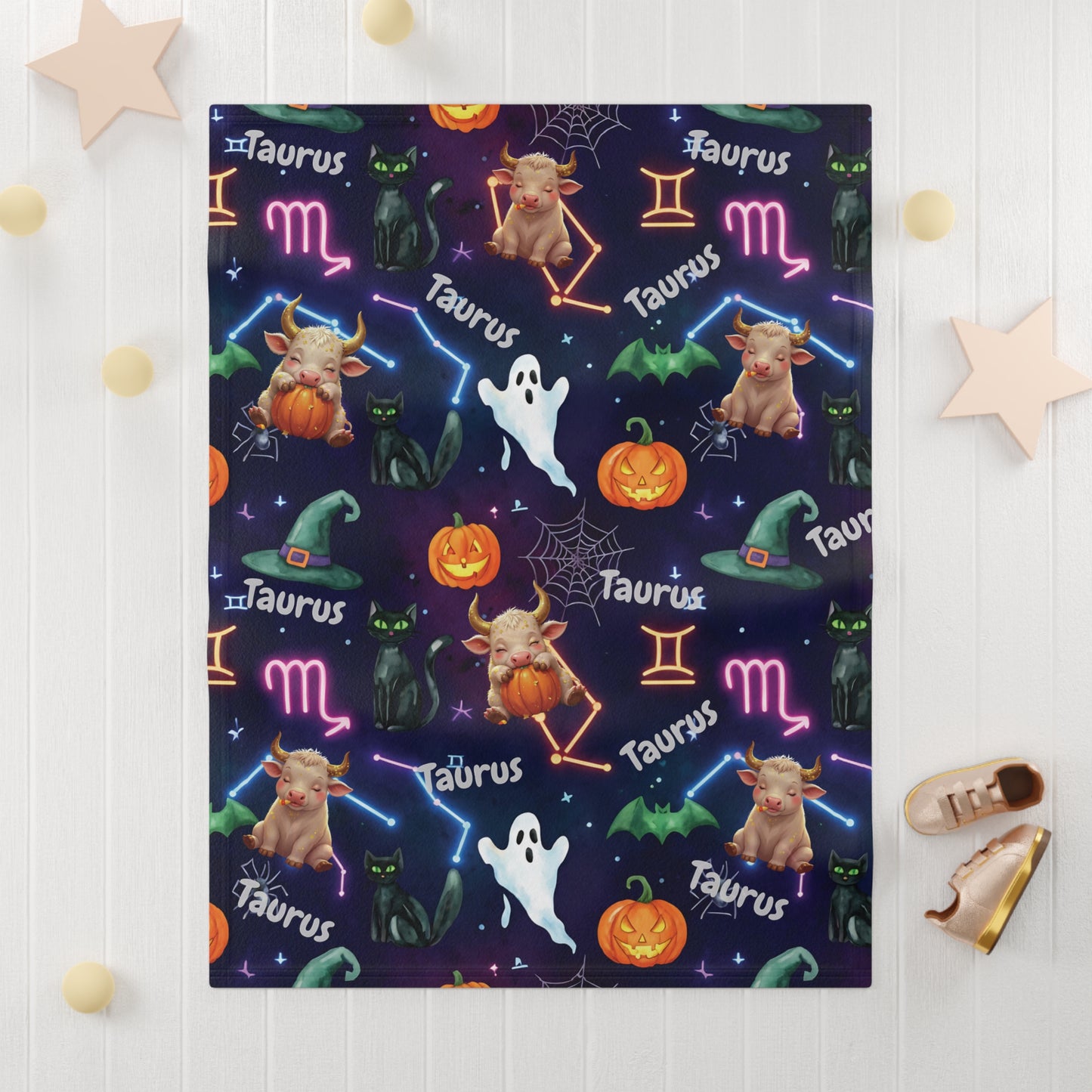 Taurus Astrology Halloween-Themed Baby Blanket, Cozy Fleece Taurus Astrology Blanket, Nursery Decor, Baby Shower Gift, Taurus Baby Gift