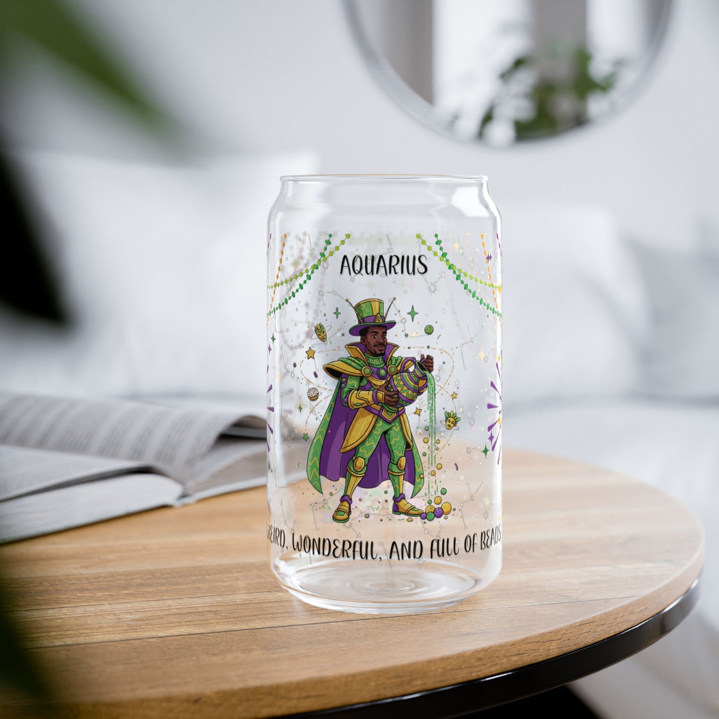 Aquarius Sipper Glass 16oz – Mardi Gras Design