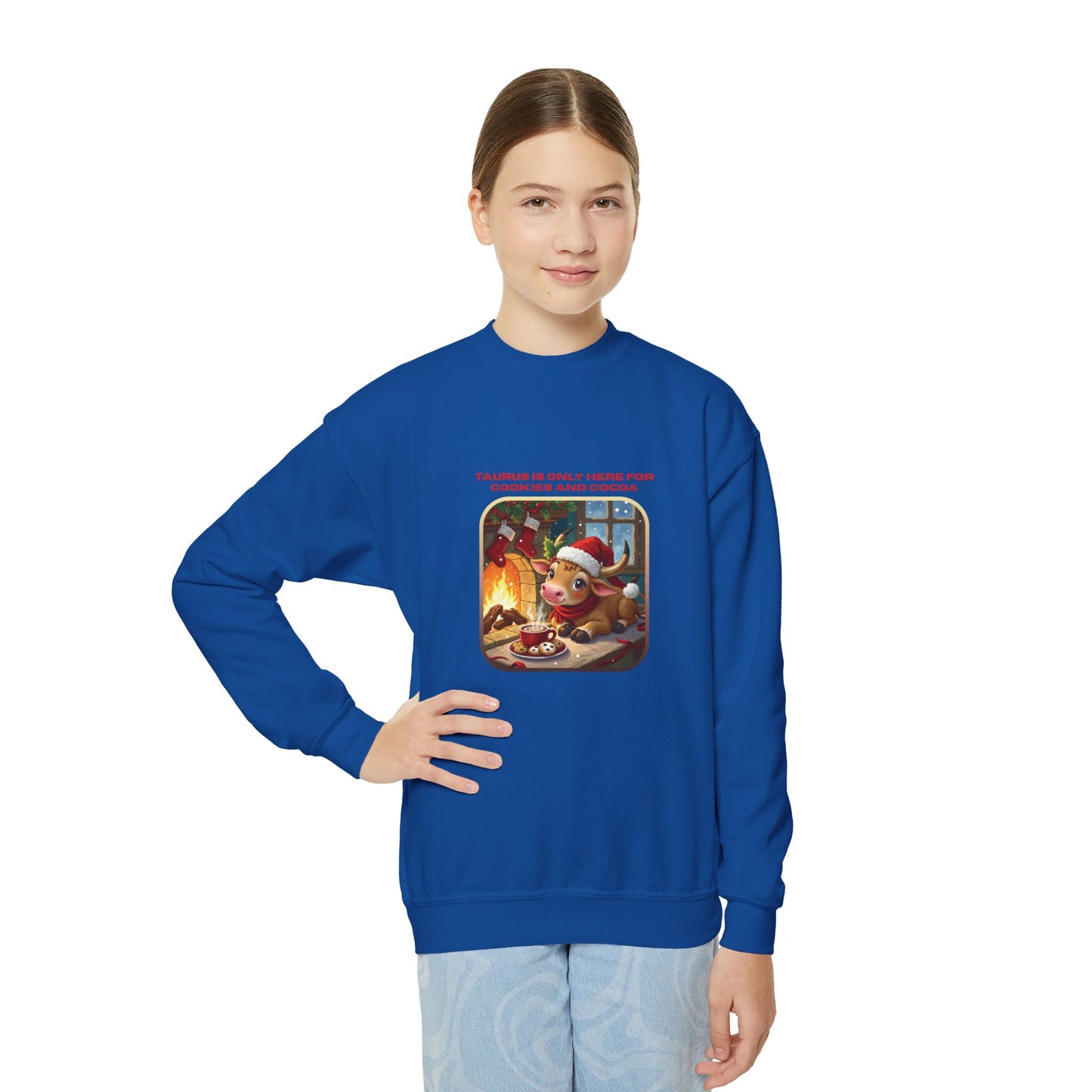 Taurus Christmas-Themed Youth Crewneck Pullover Sweatshirt