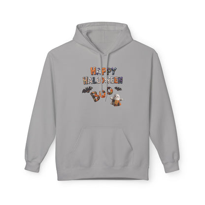 Halloween Boo Patchwork Fleece Hoodie, Unisex Sweatshirt