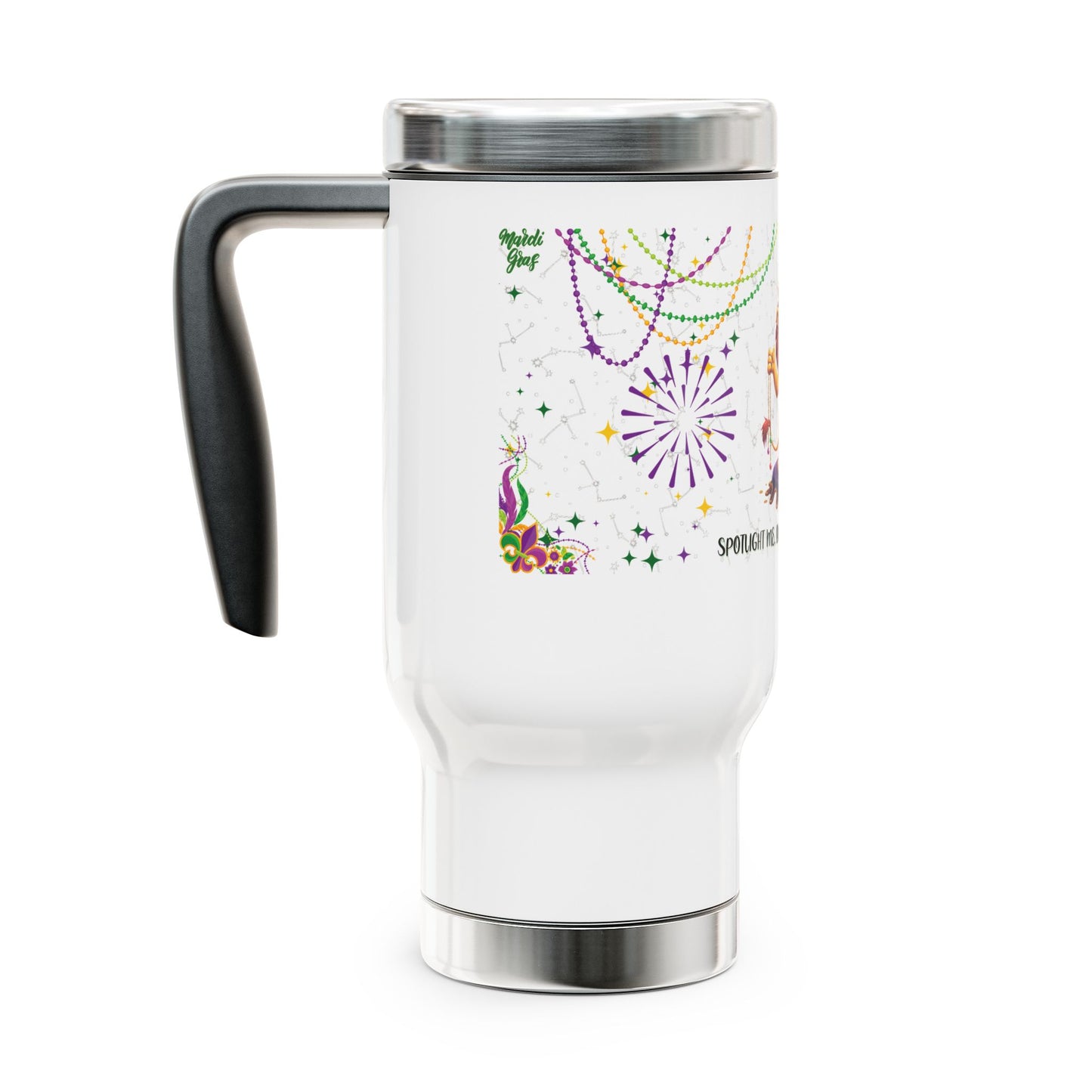 Leo Stainless Steel 14oz Travel Mug - Mardi Gras Design