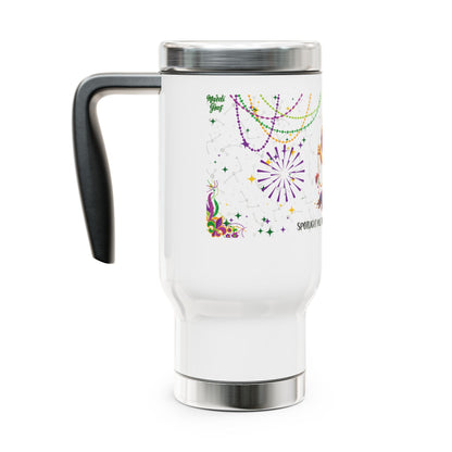 Leo Stainless Steel 14oz Travel Mug - Mardi Gras Design