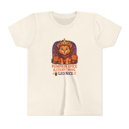 Leo Halloween Themed Youth Tee, Pumpkin Spice Leo Design, Kids Halloween Shirt, Trick or Treat T-Shirt, Halloween Tee, Zodiac Gift for her