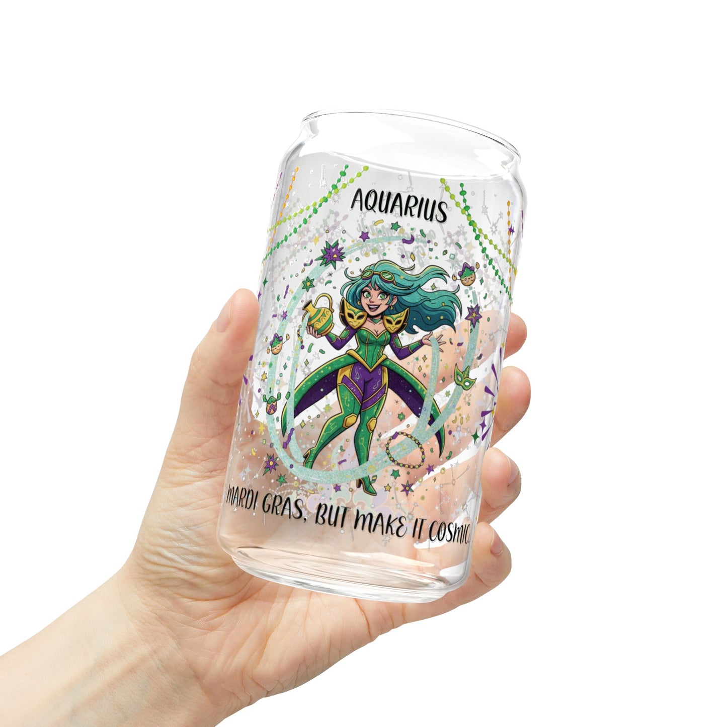 Aquarius Sipper Glass 16oz – Mardi Gras Female Design