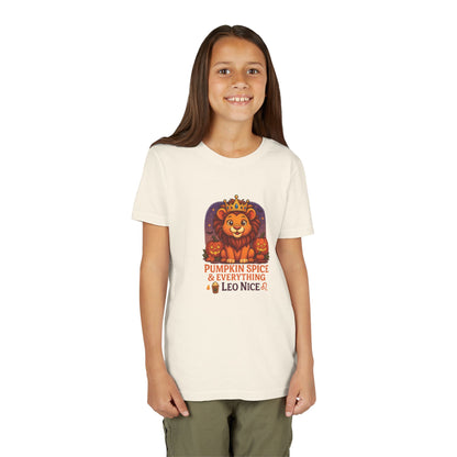 Leo Halloween Themed Youth Tee, Pumpkin Spice Leo Design, Kids Halloween Shirt, Trick or Treat T-Shirt, Halloween Tee, Zodiac Gift for her