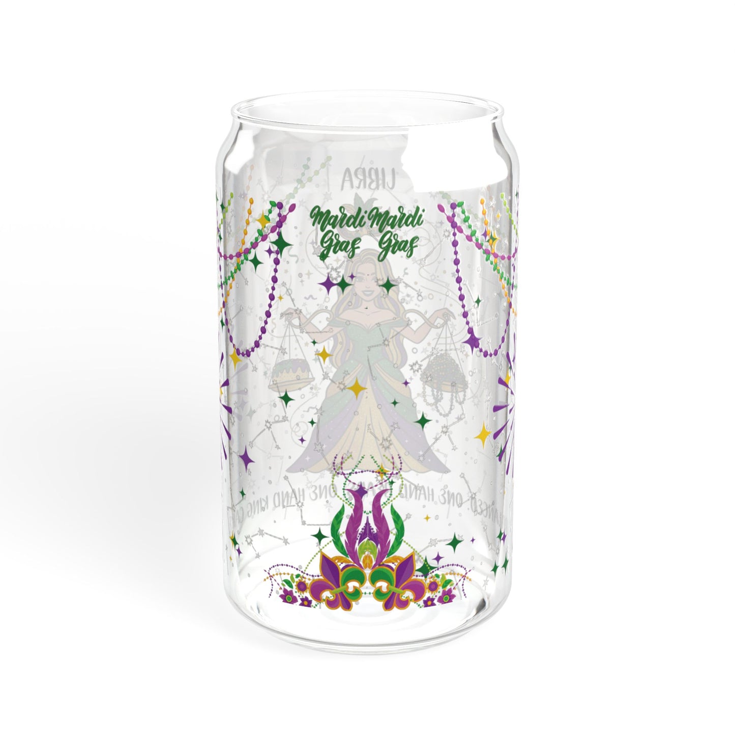 Libra Sipper Glass 16oz — Mardi Gras Design