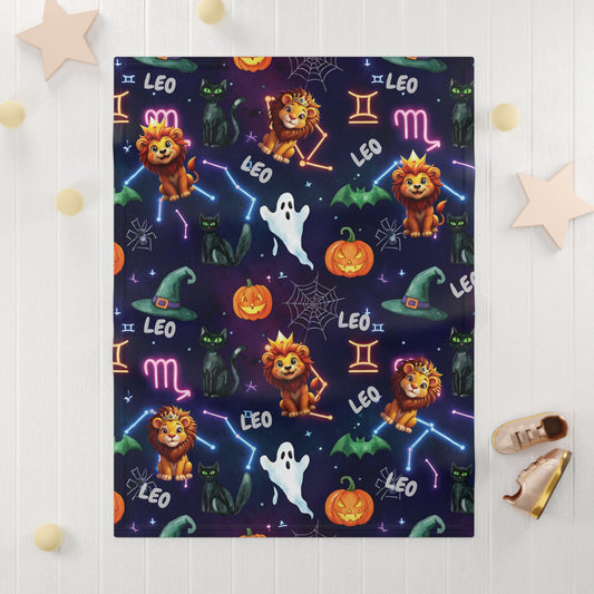 Leo Astrology Halloween-Themed Baby Blanket, Cozy Fleece Leo Astrology Blanket, Zodiac Nursery Decor, Baby Shower Gift, Leo Baby Gift