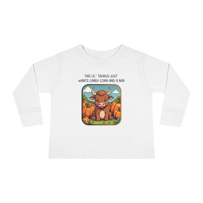 Taurus Halloween Long Sleeve Tee - Taurus Fashion for Kids, Spooky Season Outfit, Boo-tiful Gift, Trick or Treat Shirt, Zodiac Gift