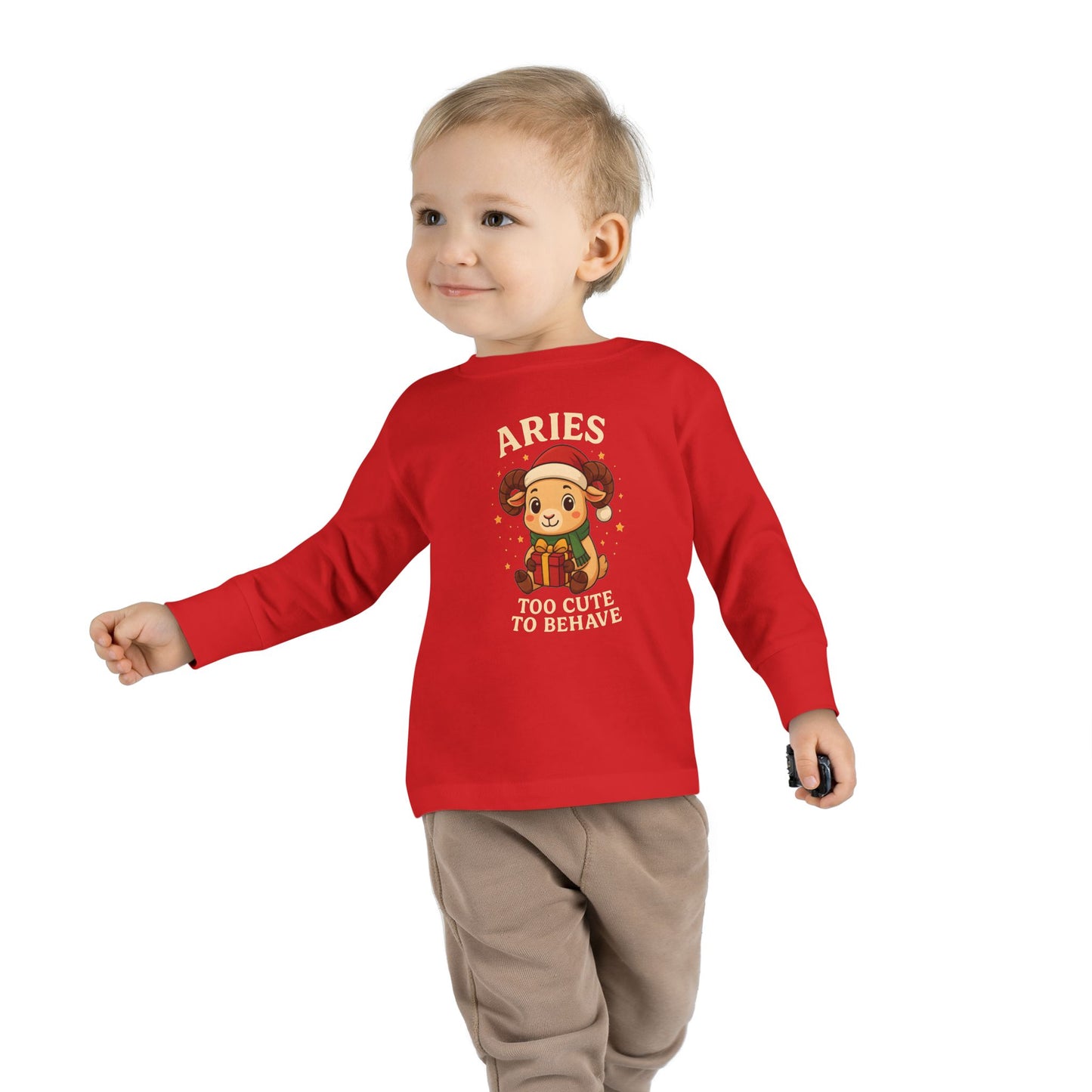 Aries Christmas-Themed Toddler Long Sleeve Tee