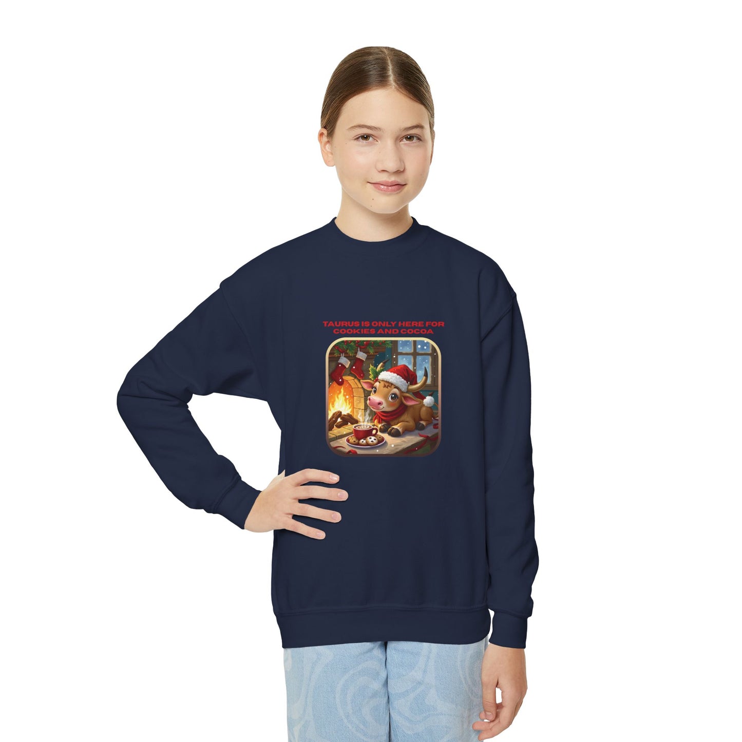 Taurus Christmas-Themed Youth Crewneck Pullover Sweatshirt