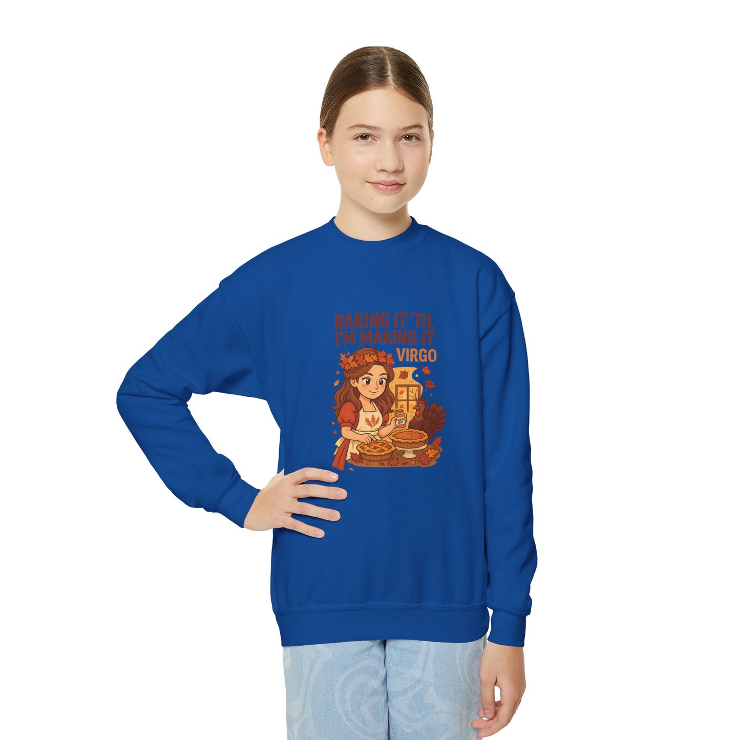 Virgo Thanksgiving-Themed Youth Crewneck Pullover Sweatshirt