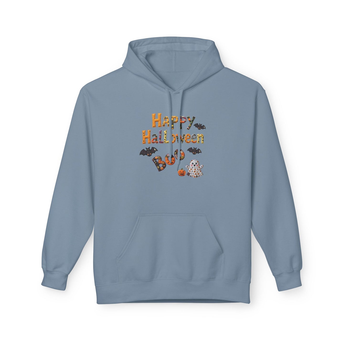 Halloween Boo Patchwork Fleece Hoodie, Unisex Sweatshirt