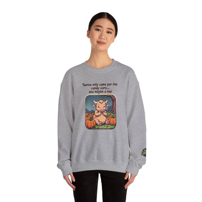 Taurus Halloween Inspired Ladies Crewneck Sweatshirt, Cozy Astrology Gift, Halloween Apparel, Zodiac Inspired Clothing