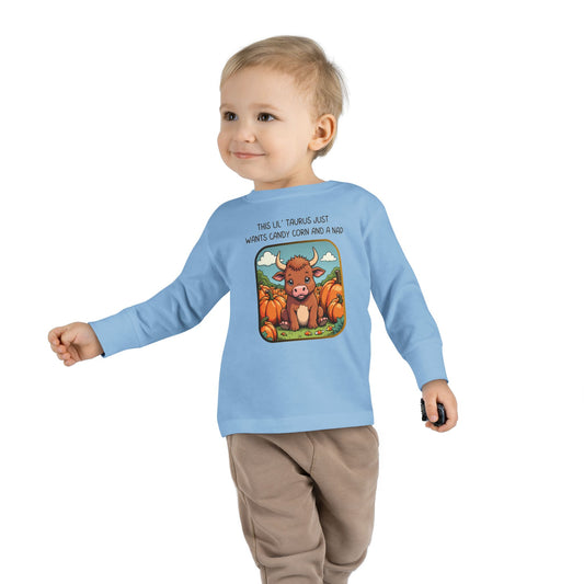 Taurus Halloween Long Sleeve Tee - Taurus Fashion for Kids, Spooky Season Outfit, Boo-tiful Gift, Trick or Treat Shirt, Zodiac Gift